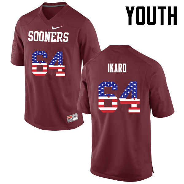Youth Oklahoma Sooners #64 Gabe Ikard College Football USA Flag Fashion Jerseys-Crimson